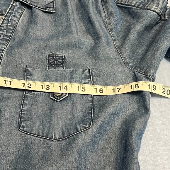 Velvet Heart Denim Shirt Dress Medium Blue Tencel Roll Tab Sleeve Belted Csual - Picture 6 of 9